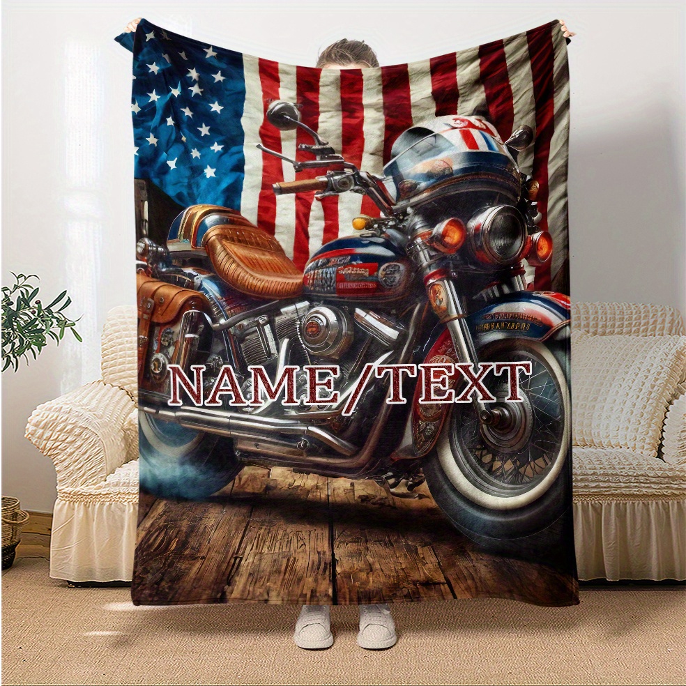 

Custom Motorcycle-themed Flannel Blanket - Personalized Name, Lightweight Throw For Couch, Bed, Camping & More - Polyester, Perfect Gift Idea