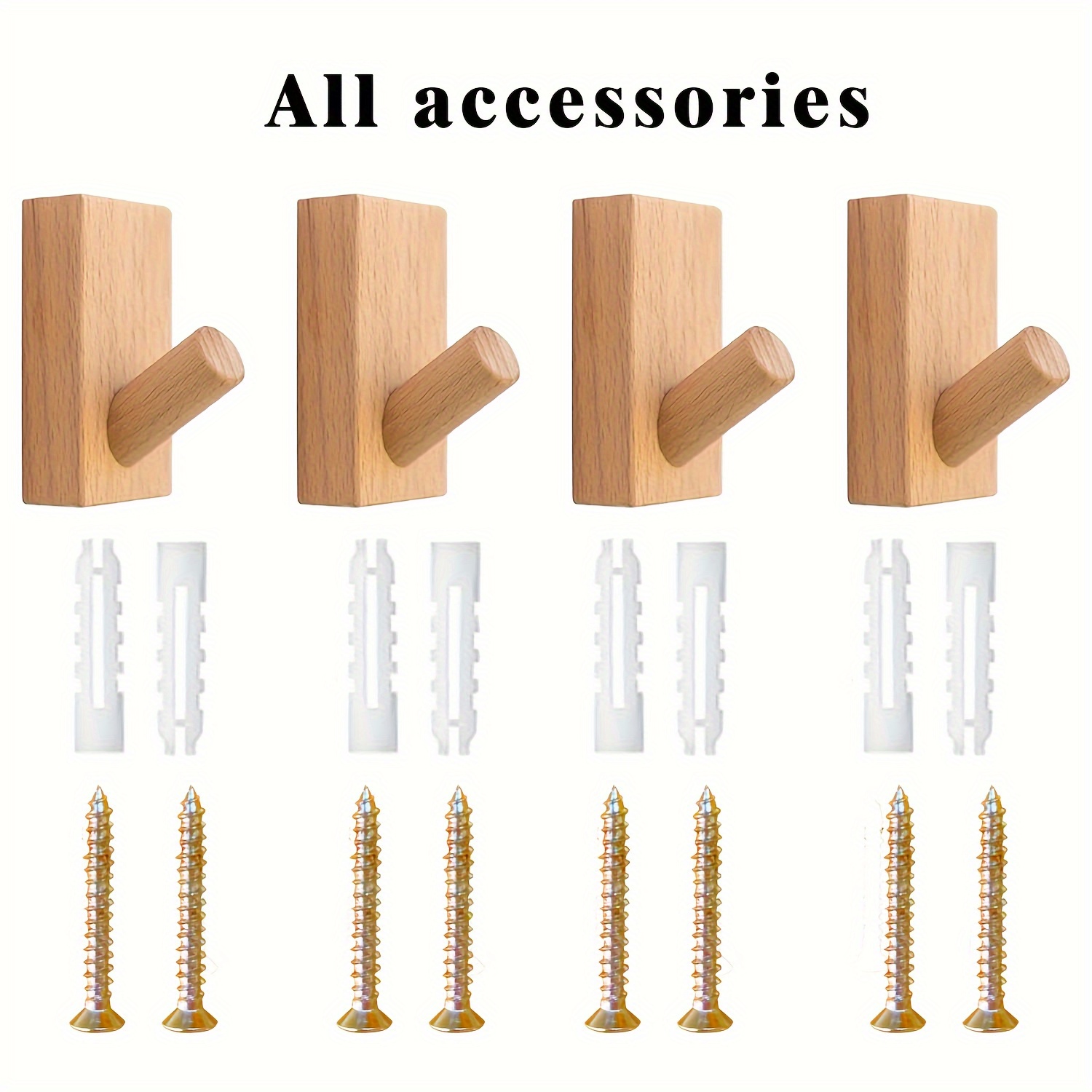 TEMU 4pcs Solid Wood Hooks, Wall Hanging Hooks, Entrance Hooks, Wardrobe Wooden Hooks, Towel Hooks, With Installation Accessories