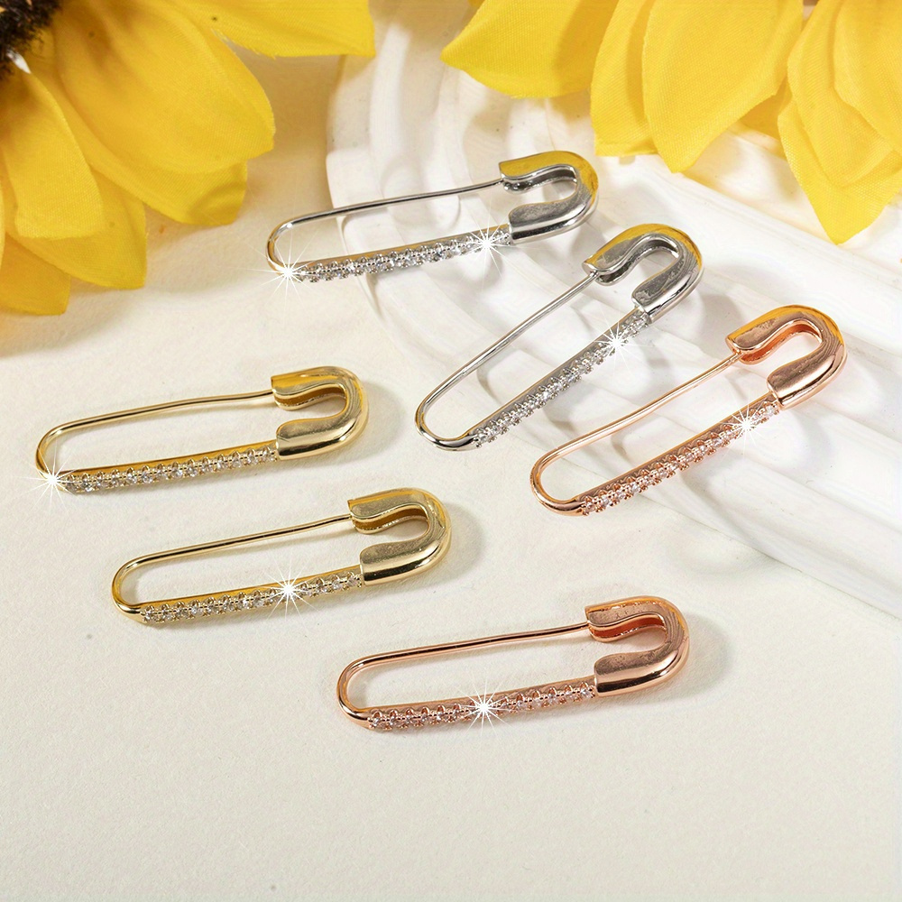 

Elegant Safety Pin Earrings With Sparkling Cubic Zirconia - Unique Copper Jewelry Gift For Her, And Vacation Wear