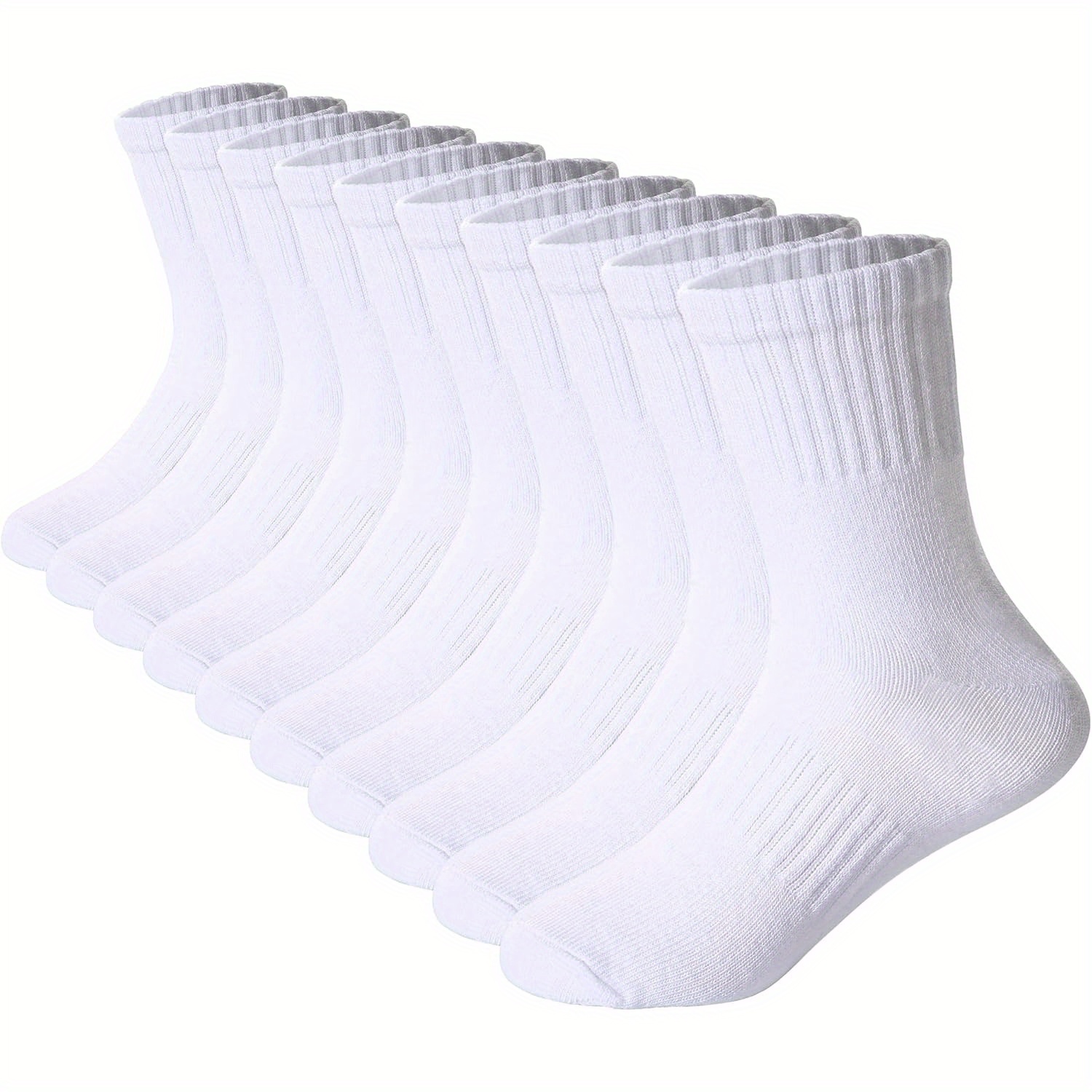 Image of 10 Pairs Athletic Crew Socks, Classic School Uniform Children's Sports Breathable Casual Socks