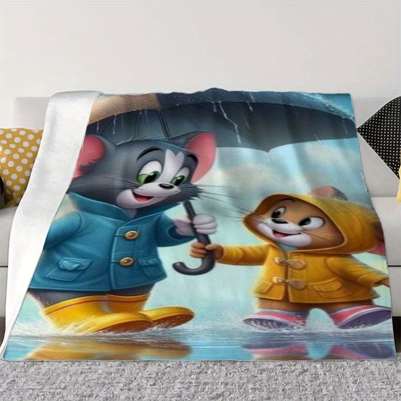 TEMU Cartoon Mouse Print Flannel Super Soft Digital Blanket, Soft Throw Blanket Nap Blanket, Used For Lunch Office Camping Home Decoration, Birthday