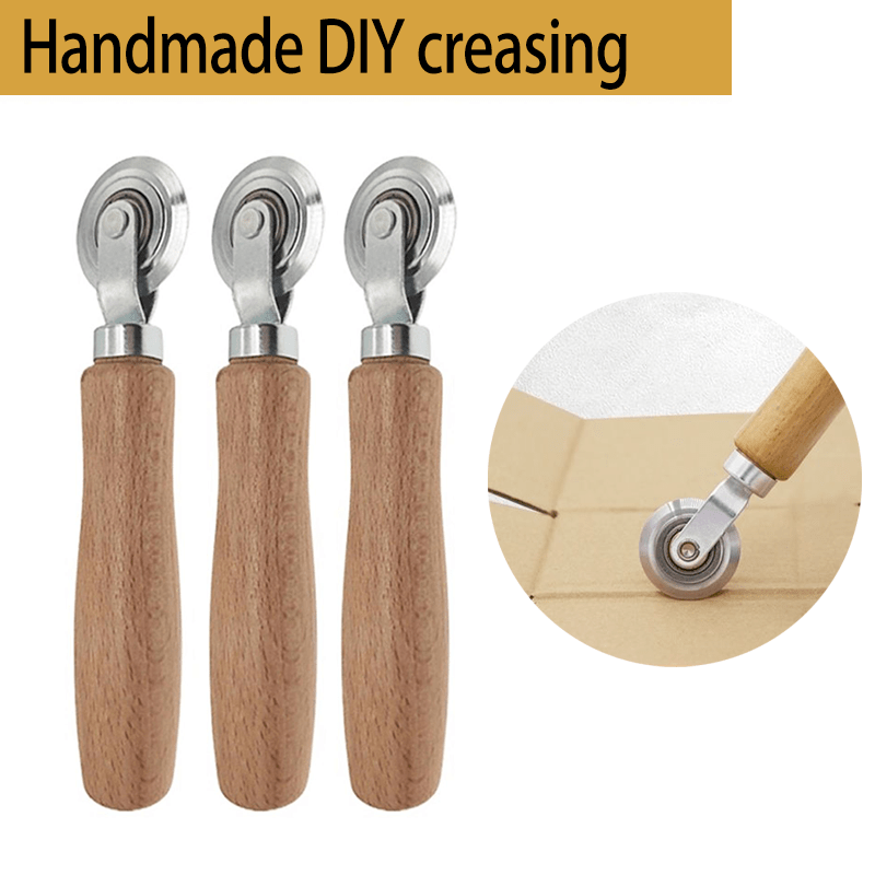 

1pc Wooden Handle Metal Creasing Tool, Manual Fold & Crease Press, Diy Crafting Hand Tool For Paper, Cardstock, Leather - No Battery Required