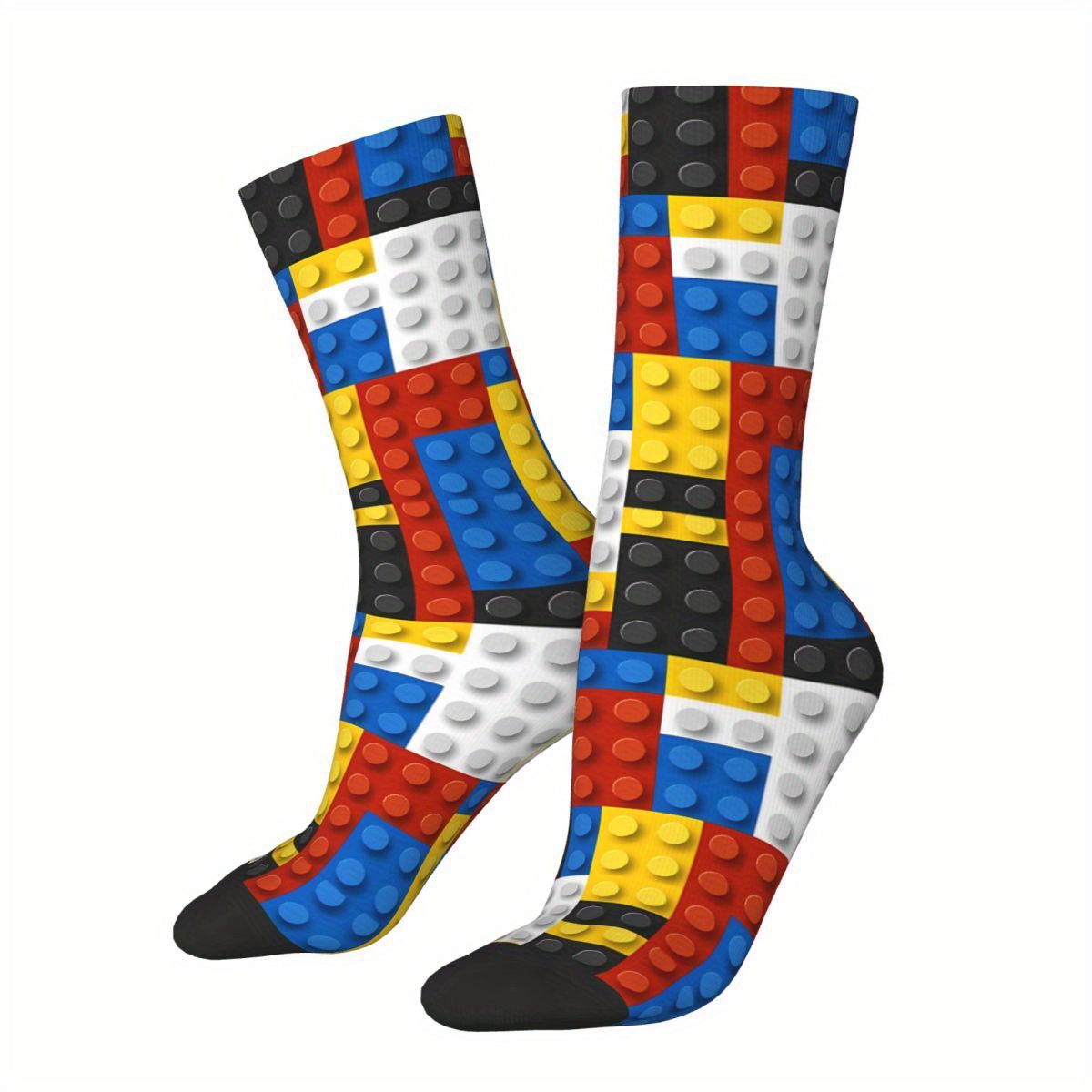 

1 Pair Biihudu Men's Blocks De Inspired Socks - Vibrant -like Pattern, Breathable Polyester , Fit With Band - Casual & Sporty, Hand Wash Recommended, Cute Socks