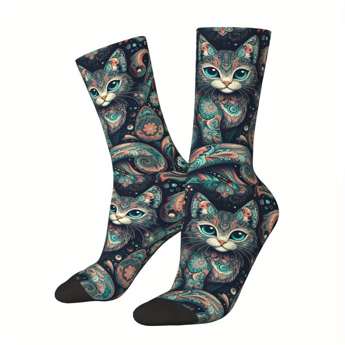 

3d Printed Polyester Socks For Men Featuring A Pattern Of Kittens.