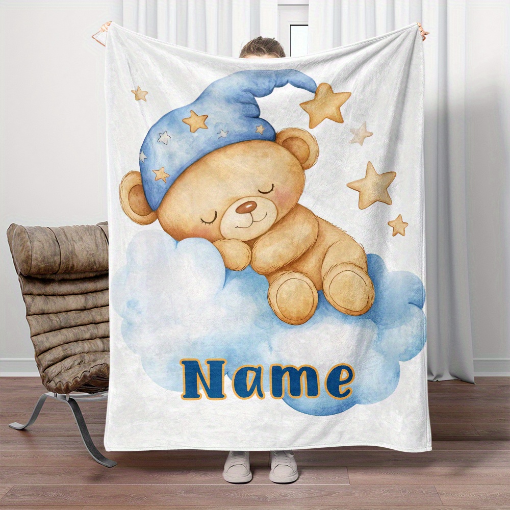 

Custom Name Teddy Bear Flannel Throw Blanket - Soft, Warm & Lightweight For Couch, Bed, Travel & Camping - Digital