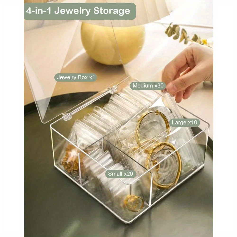   3 in 1 acrylic jewelry organizer with 60 portable bags plastic storage box for earrings rings necklaces bracelets travel friendly jewelry organizer with dividers Product details 5