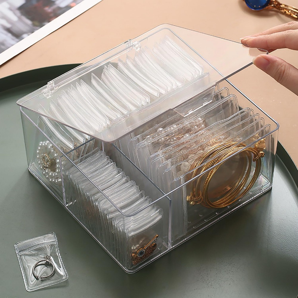   3 in 1 acrylic jewelry organizer with 60 portable bags plastic storage box for earrings rings necklaces bracelets travel friendly jewelry organizer with dividers Product details 3