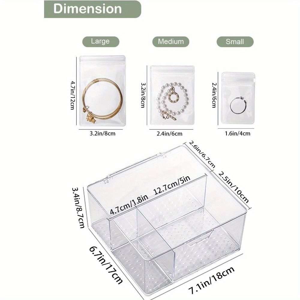   3 in 1 acrylic jewelry organizer with 60 portable bags plastic storage box for earrings rings necklaces bracelets travel friendly jewelry organizer with dividers Product details 4