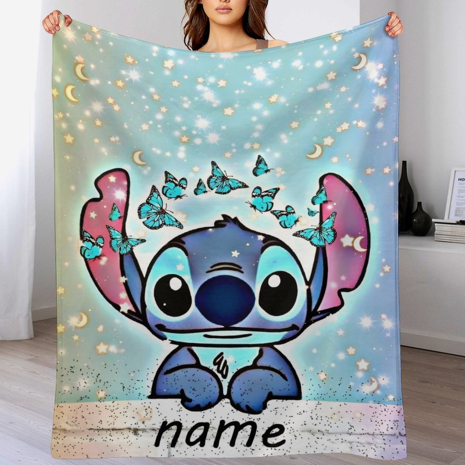 

Cozy Customizable Stitch Flannel Blanket – Personalized Name, Soft And Warm For Travel Or Home Decor, Perfect Christmas Gift, Christmas Decor
