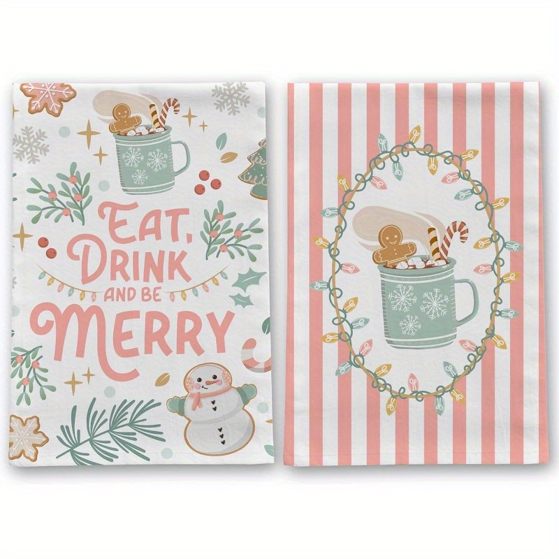 

2-pack Christmas Kitchen Towels, 18x26 Inch, Woven Polyester Dish Cloths, Modern Cartoon Holiday Design, Super Soft, Machine Washable Hand Tea Towels - Pink Christmas Decorations