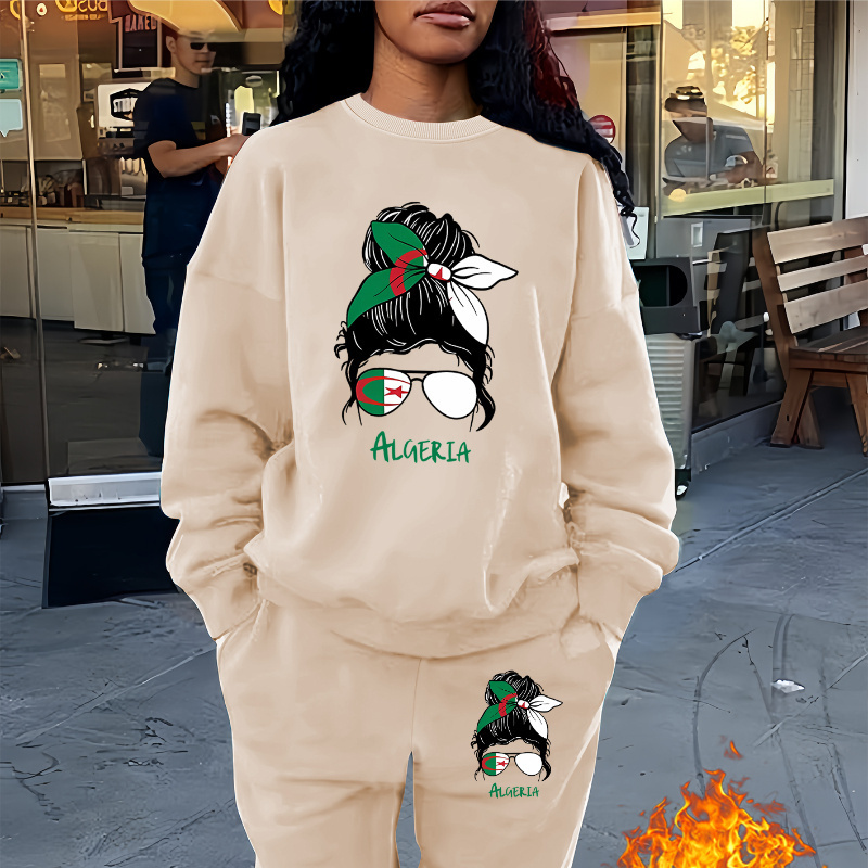 

Women's Algeria Sweatshirt And Pants Set, Casual Knit Polyester, Round Neck, Fashionable , , 9-12 National Day Collection, 1001# Outfit