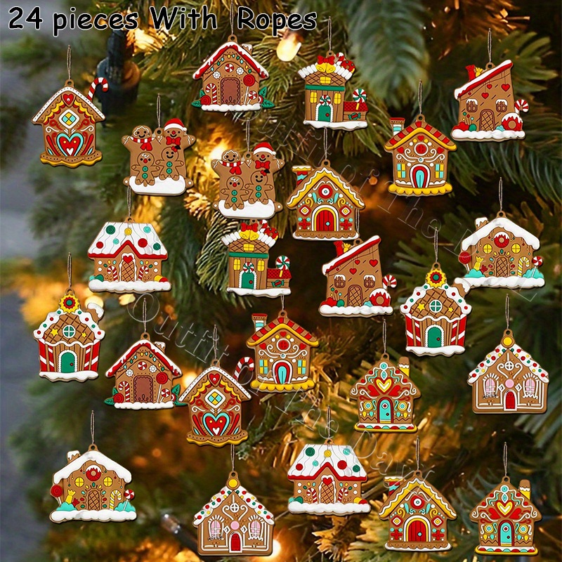 

24 Piece With Rope, Handcrafted Wooden Christmas Ornaments Set -christmas Wooden Pendants Tags, Ornaments For Holiday, Home Decor Party Supplies