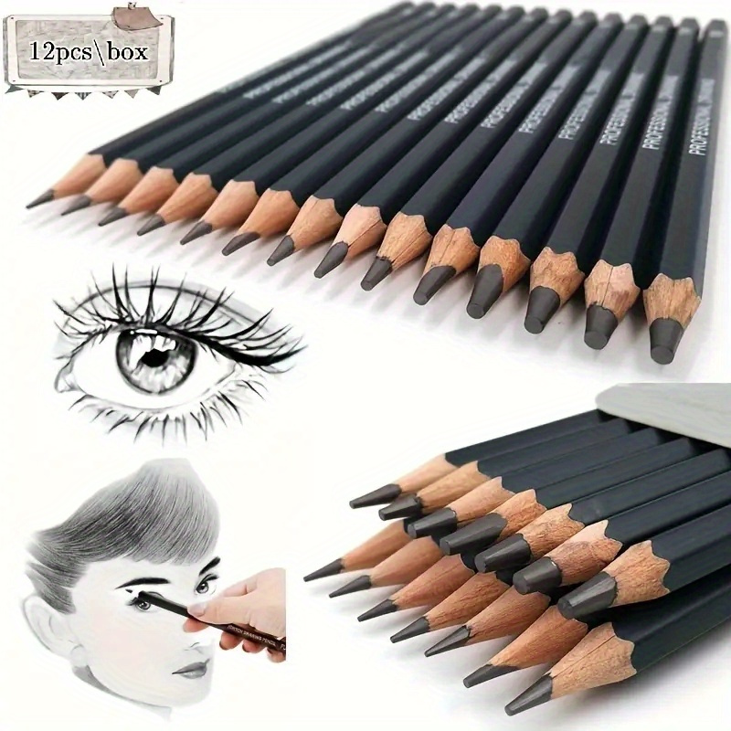 TEMU 12-piece Drawing Set - Sketching & Painting Pencils, 2h-8b Hardness , For Artists, & Enthusiasts