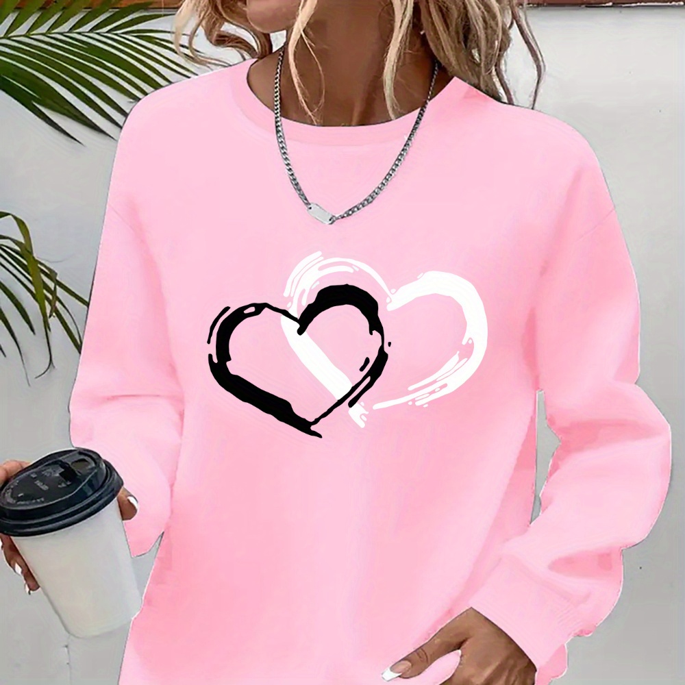 

Trendy Monochrome, Women's Black & White Heart Neck Sweatshirt - Cozy Polyester, Machine Washable - Fall/winter