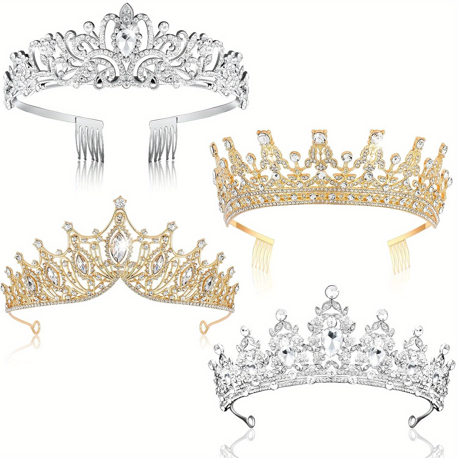 

4pcs Queen Tiara, Pageant Crown With Comb, Princess Tiara Headband, Ladies Tiara Comb, Birthday Gift, Cosplay, Wedding