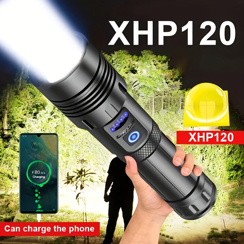 

1pc Super Xhp120 Powerful Led Flashlight, Xhp90 High Light, Rechargeable Tactical Flashlight, 18650 Usb Camping Lamps