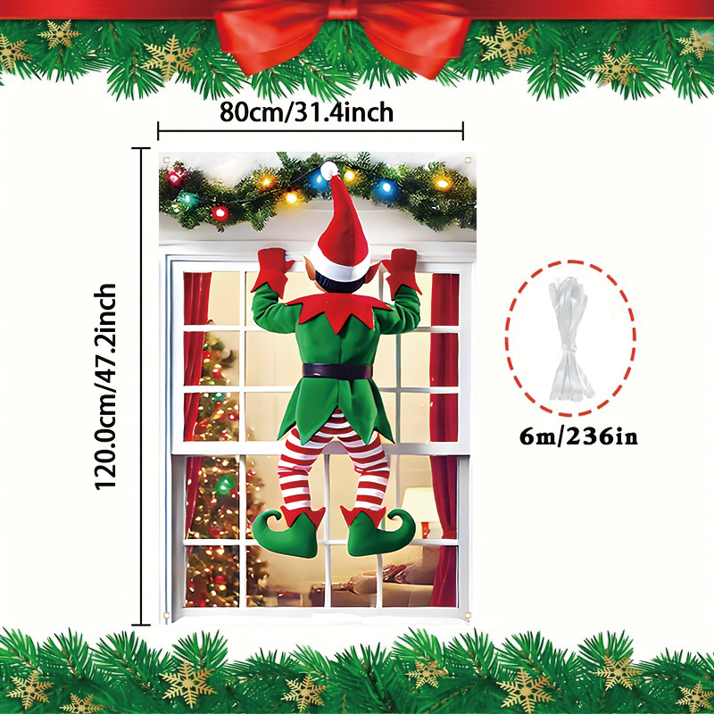 TEMU Veselý Vánoční Elfí Koukací Okenní Banner - 31x47in Sváteční Dekorace, Ideální pro Vnitřní/Venkovní Domácí…: retailer-supplied image