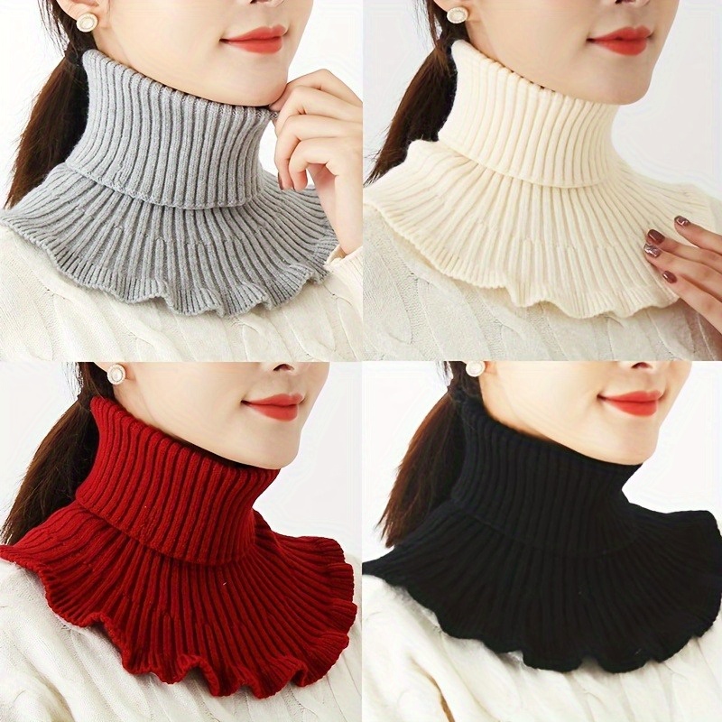 

4pcs Women Winter Ribbed Knit Fake Collar Striped Turtleneck Neck Warmer Scarf