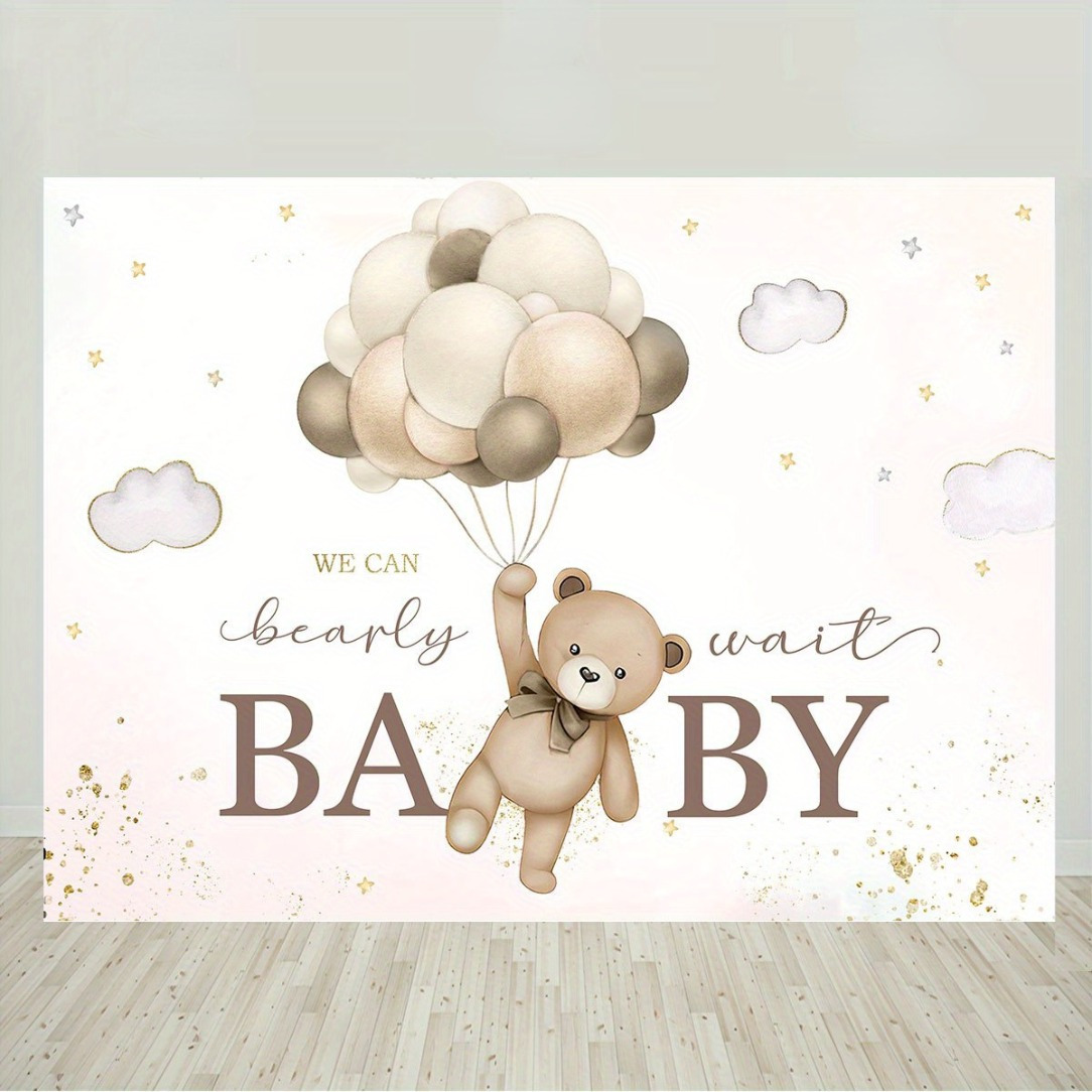 

1pc 5.9 X 3.6 Fts Party Backdrop Gender Neutral Bear Shower Party Gender Neutral Photo Booth And Banner Decorations Brown