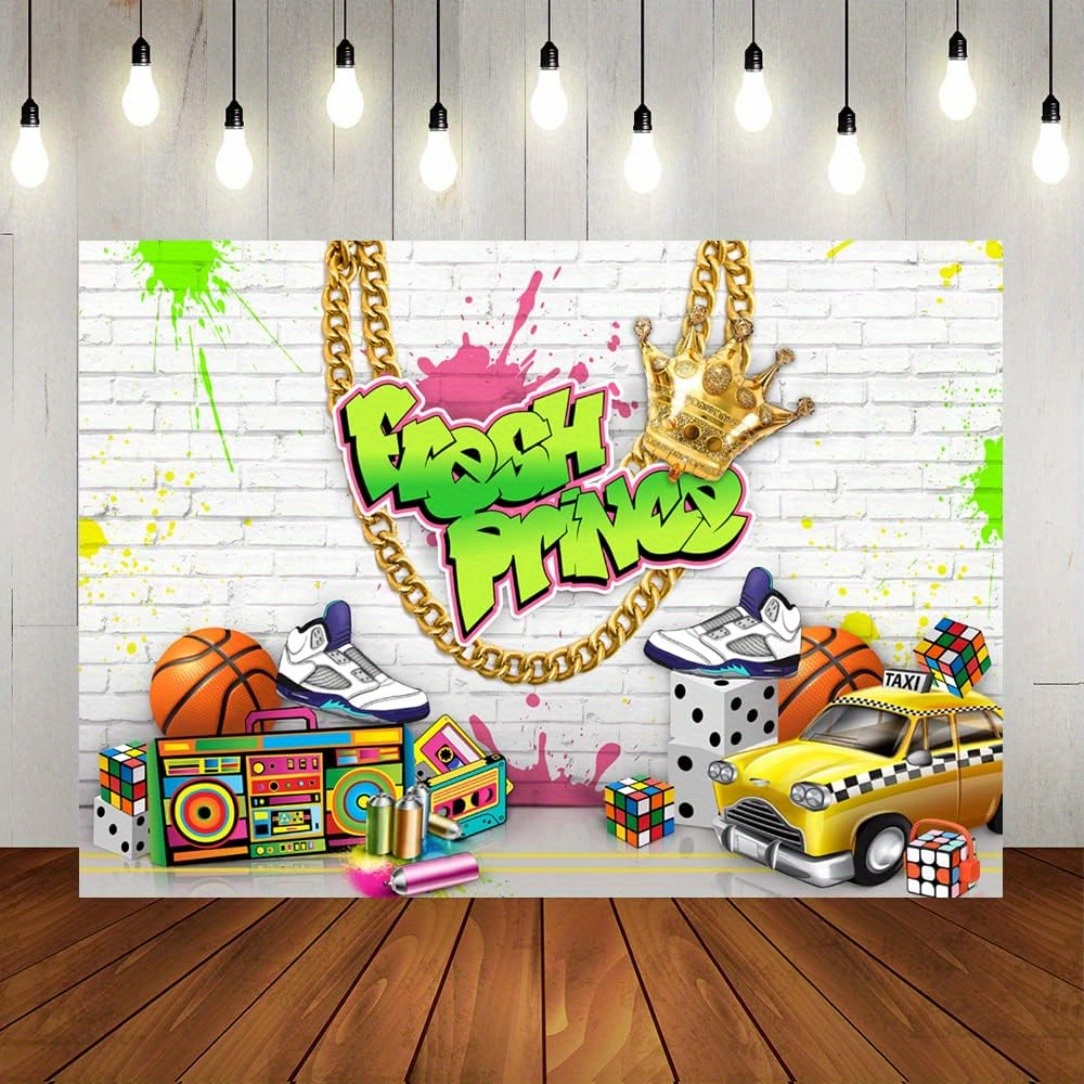 

Inspired 5.9x3.6ft Backdrop - Neon & White Brick Wall Design For Hip Hop Birthday Parties, Music Events, And Photo