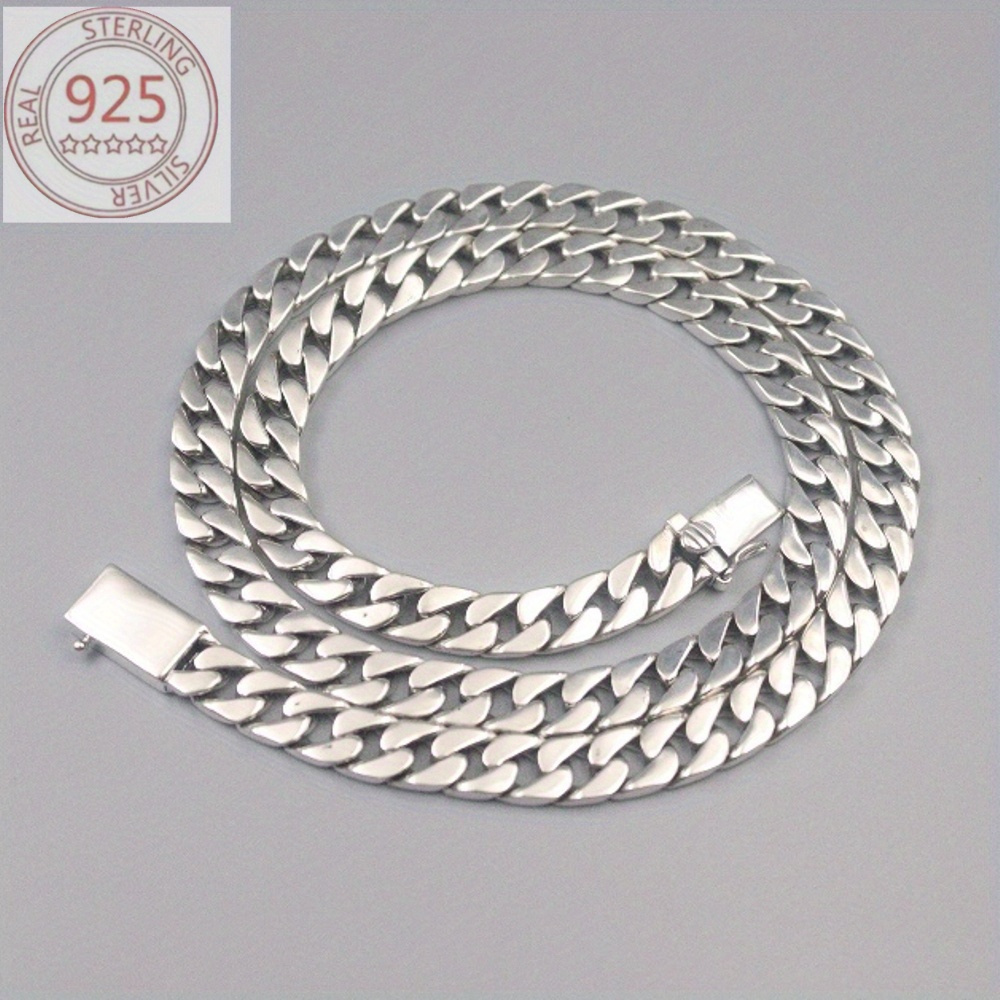 TEMU A 925 Sterling Silver Cuban Chain Necklace, Suitable For Men, Width 10mm, Length 20-24 Inches, Anti-allergic Sports-themed Jewelry, Stylish Pendant-