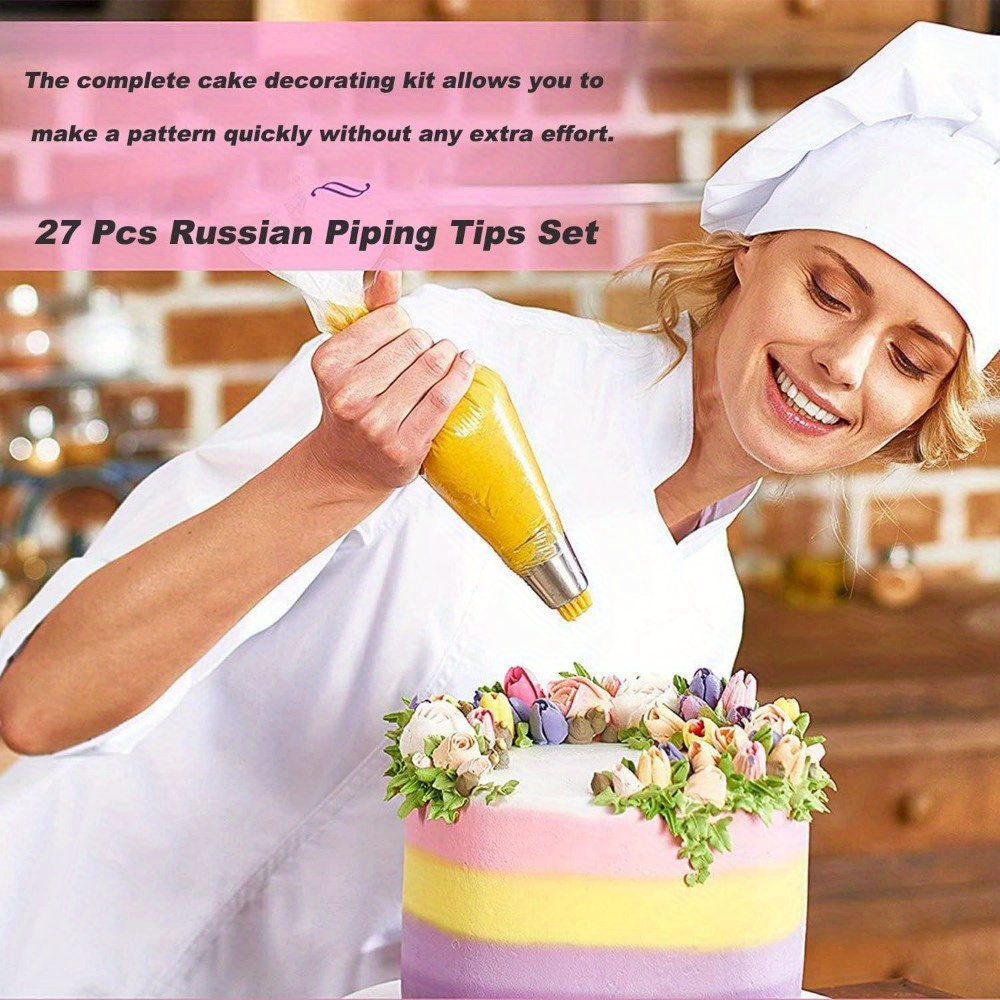 27pcs stainless steel russian piping tips set pastry bags Temu