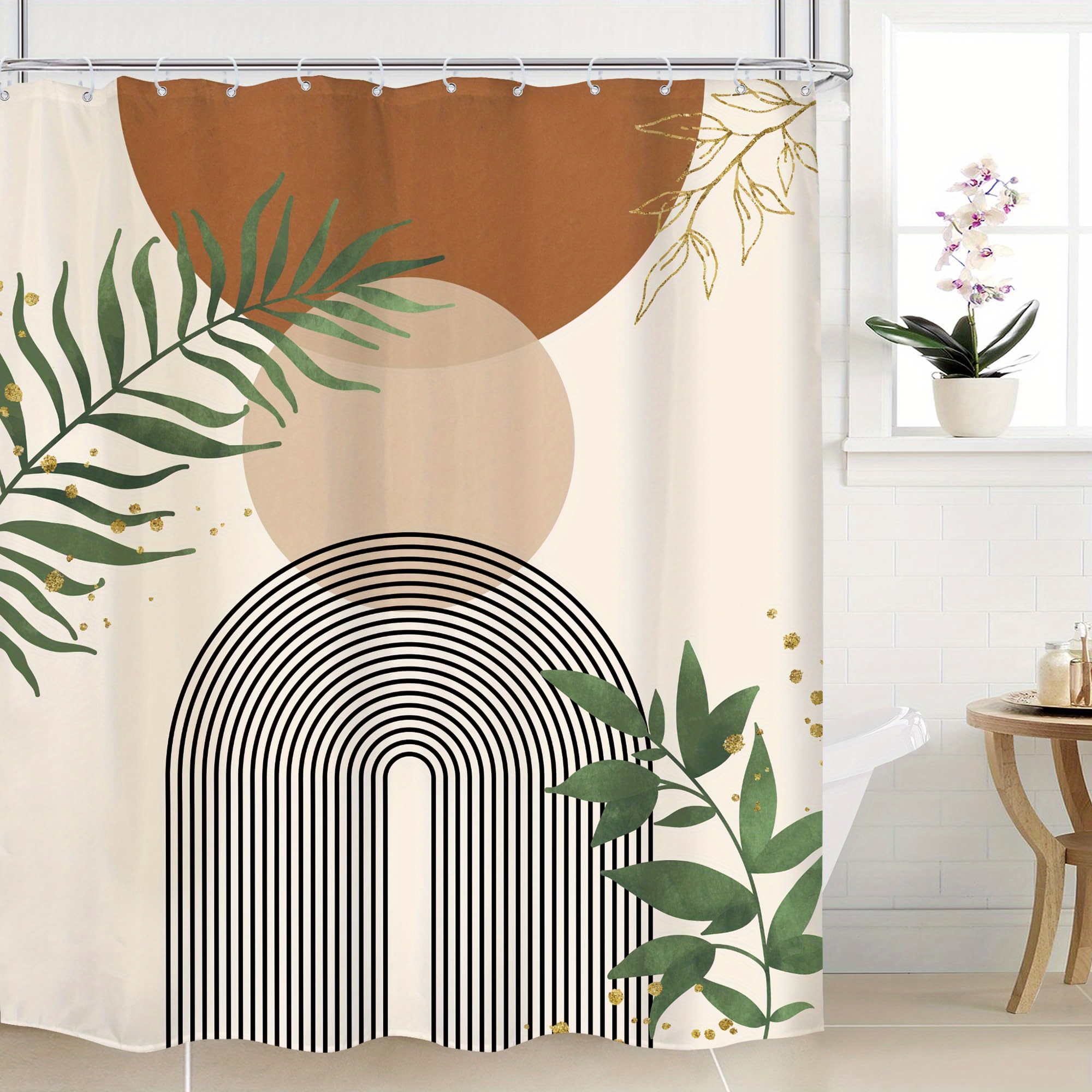 

Chic Brown Shower Curtain With Print - Waterproof Polyester, , Includes Hooks - Bathroom Decor