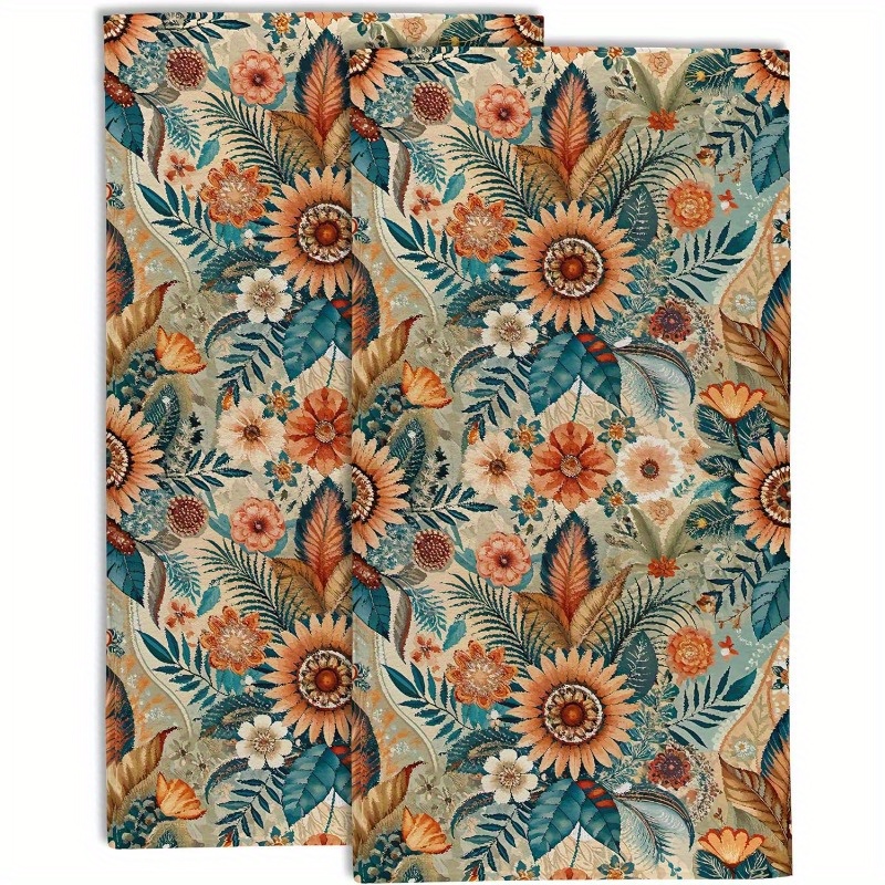 

2pcs Floral Hand Towels 18x26" - Ultra Soft, Absorbent Polyester Kitchen & Bathroom Towels | Vintage Decorative Fingertip Towels For Home, Gym, Yoga