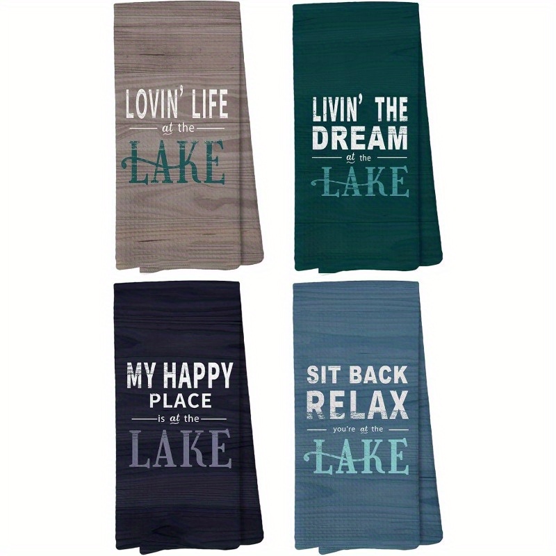 

4pc Modern Soft Polyester Hand Towels Set, 18x26inches, Lake House Themed Kitchen Decor, Machine Washable Rectangular Dish Towels For , Gifts