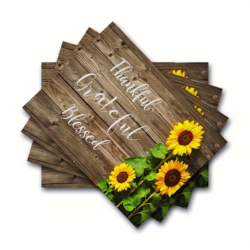 

4/6 Country Style Placemat, Sunflower Wood Grain Printed Placemat, Kitchen Insulated Dining Table Mat, Mat, Dining-table Decoration