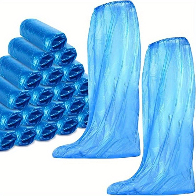 TEMU Copri Scarpe Monouso Blu - Plastica , Adatti Sia per Che per Donne, Protezioni per da Pioggia al Ginocchio, Ideali per Condizioni Bagnate