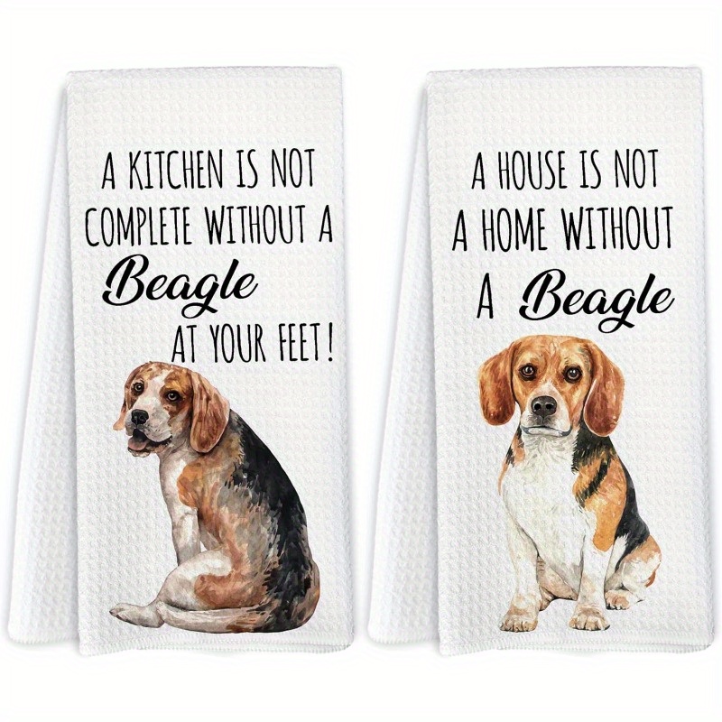 

2pcs Beagle-themed Kitchen Towels - Polyester, Machine Washable, Cooking & Bathroom Decor