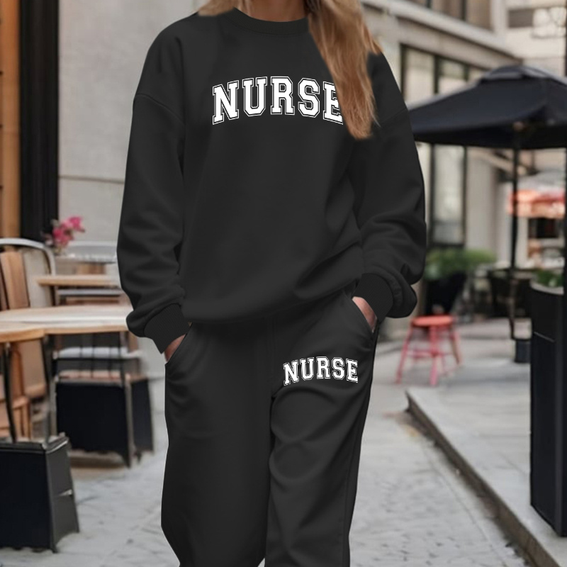 

Women's Nurse Sweatshirt And Pants Set, , Polyester, Round , /, No , Ladies Outfit