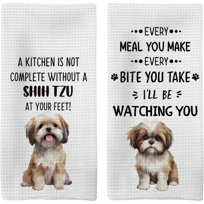 

2-pack Shih Tzu Dog Kitchen Towels, 18x26 Inches, Modern Polyester Dishcloths, Towels, Machine Washable, Themed, Rectangular, For Home Kitchen Decor