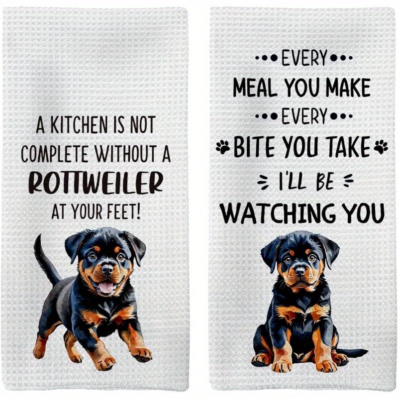 

2-pack Rottweiler Themed Kitchen Towels, 18x26 Inches, Soft Polyester Dishcloths, Dog Decor, Machine Washable, Rectangular Hand Towels For Home Kitchen Use