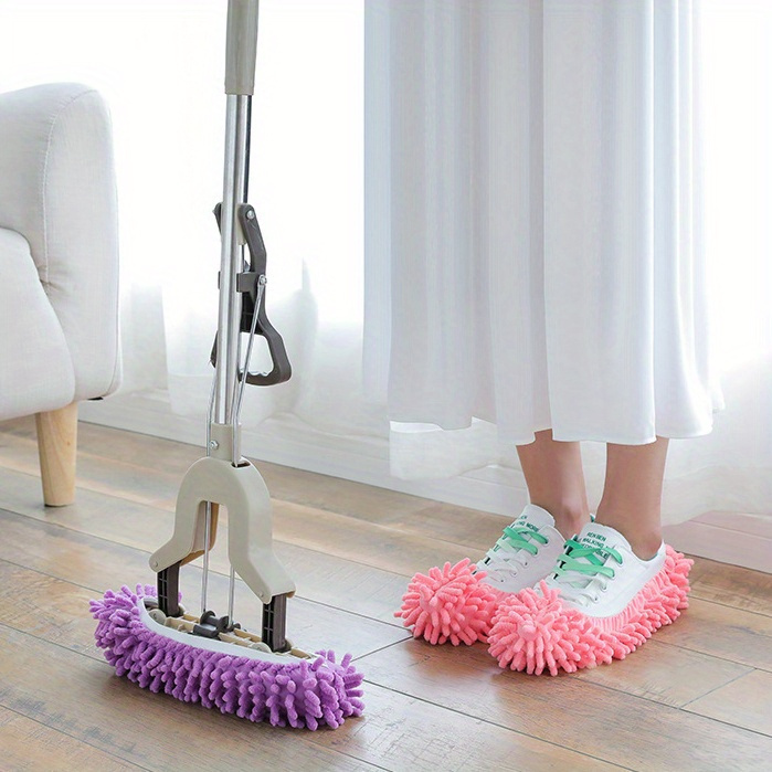 2pcs washable mop slippers reusable dust mop shoe covers for   cleaning   living room bedroom details 1