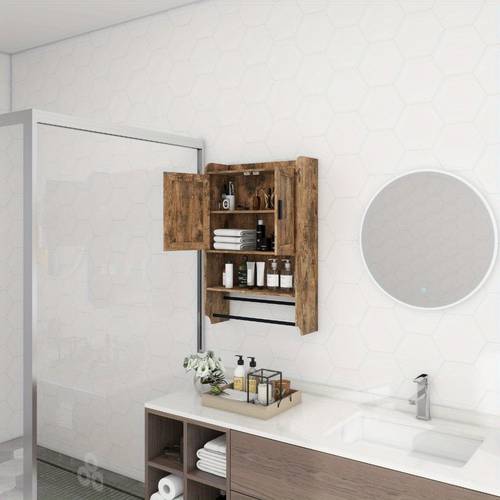 bathroom wall cabinet with doors adjustable shelf towel bar and paper holder over the toilet storage cabinet for bathroom grey