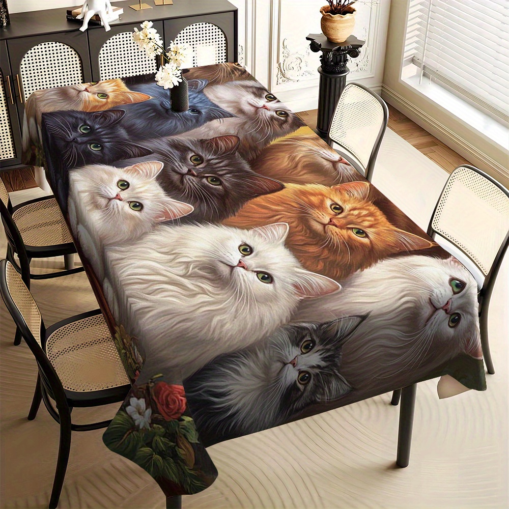 

1pc, Tablecloth, Cat Pattern, , Dining Table Decor, Table , , Kitchen And Dining , , Rectangular