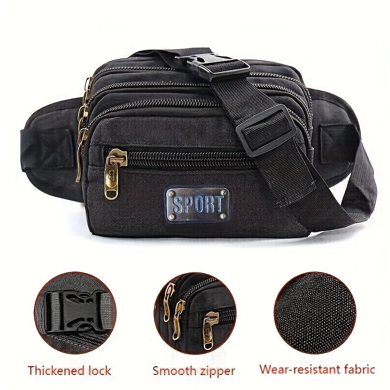 TEMU Casual Canvas Waist Pack For Men With Multiple Pockets, Adjustable Shoulder Strap, Smooth Zipper, Thickened Fasteners, Fabric, Anti-theft Back