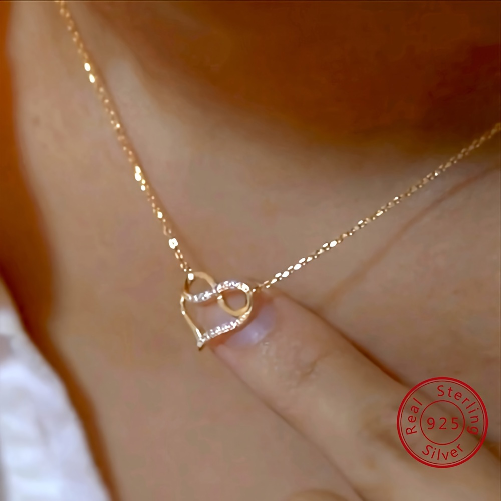 TEMU 1pc Delicate S925 Heart Zirconia Necklace - Infinite Design, 8-shaped Clavicle Chain, Fashion Jewelry Gift For Women, Featuring 1.6g Of Sterling