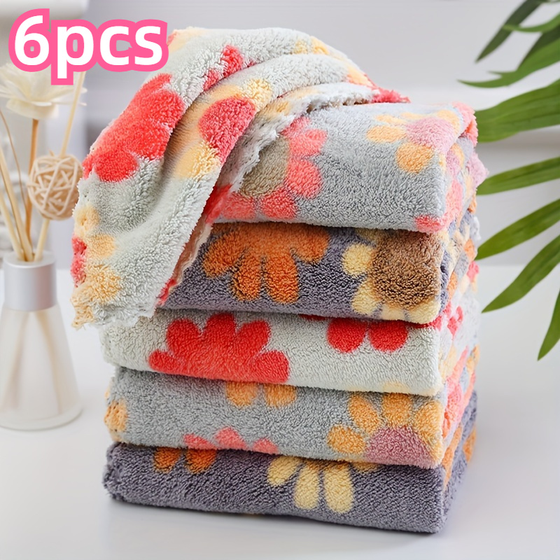 TEMU 6-pack Floral Face Towels - Chemical-free, Super Absorbent, Quick-dry, - Versatile For Types, Ideal For Home Bathroom Use