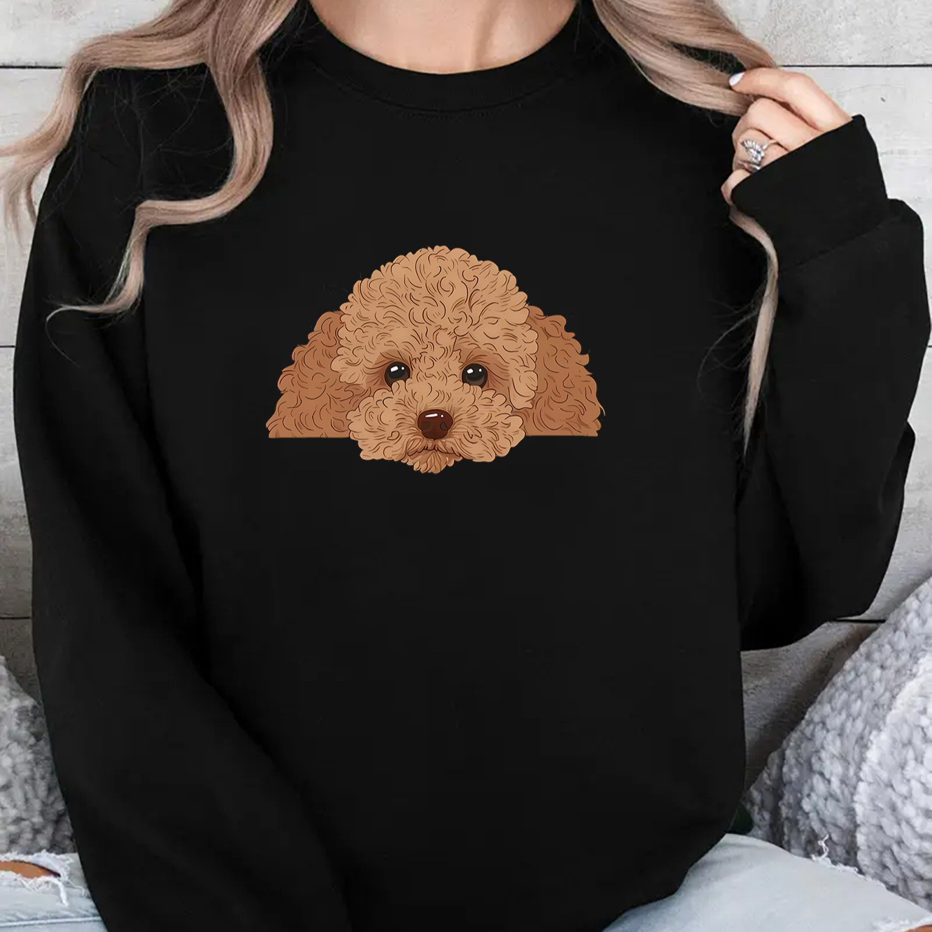 

Cozy Fleece-lined Puppy Print Sweatshirt - Warm, Pullover For Women | Long Sleeve, Round Neck | Fall & Winter