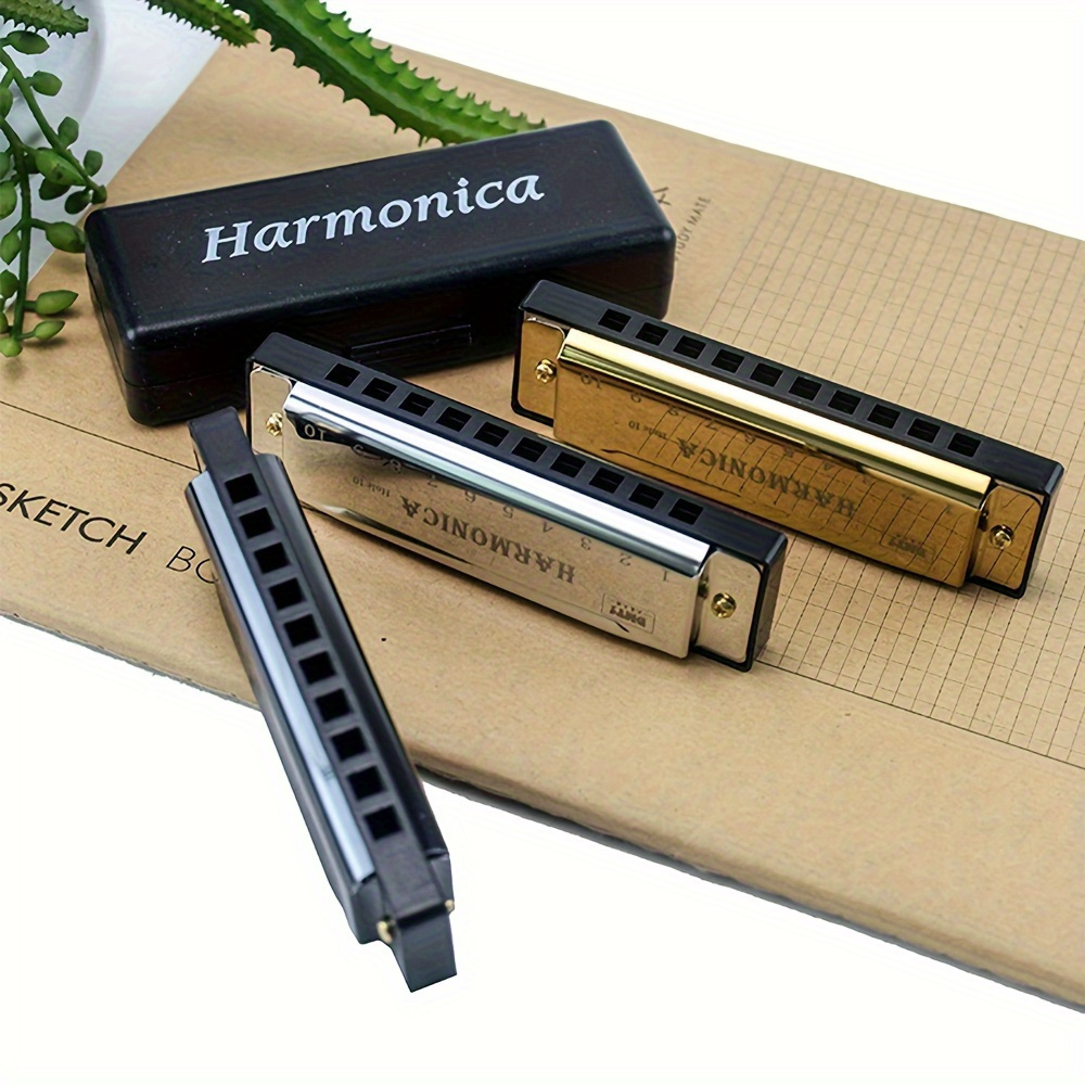 Premium C-Tone 10-Hole Harmonica - Polished Finish & Durable Hard Shell - Ideal For Beginners, Students & Pros - Great Gift Choice