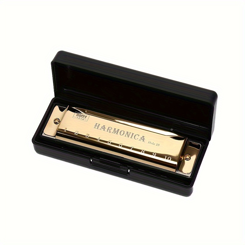Premium C-Tone 10-Hole Harmonica - Polished Finish & Durable Hard Shell - Ideal For Beginners, Students & Pros - Great Gift Choice