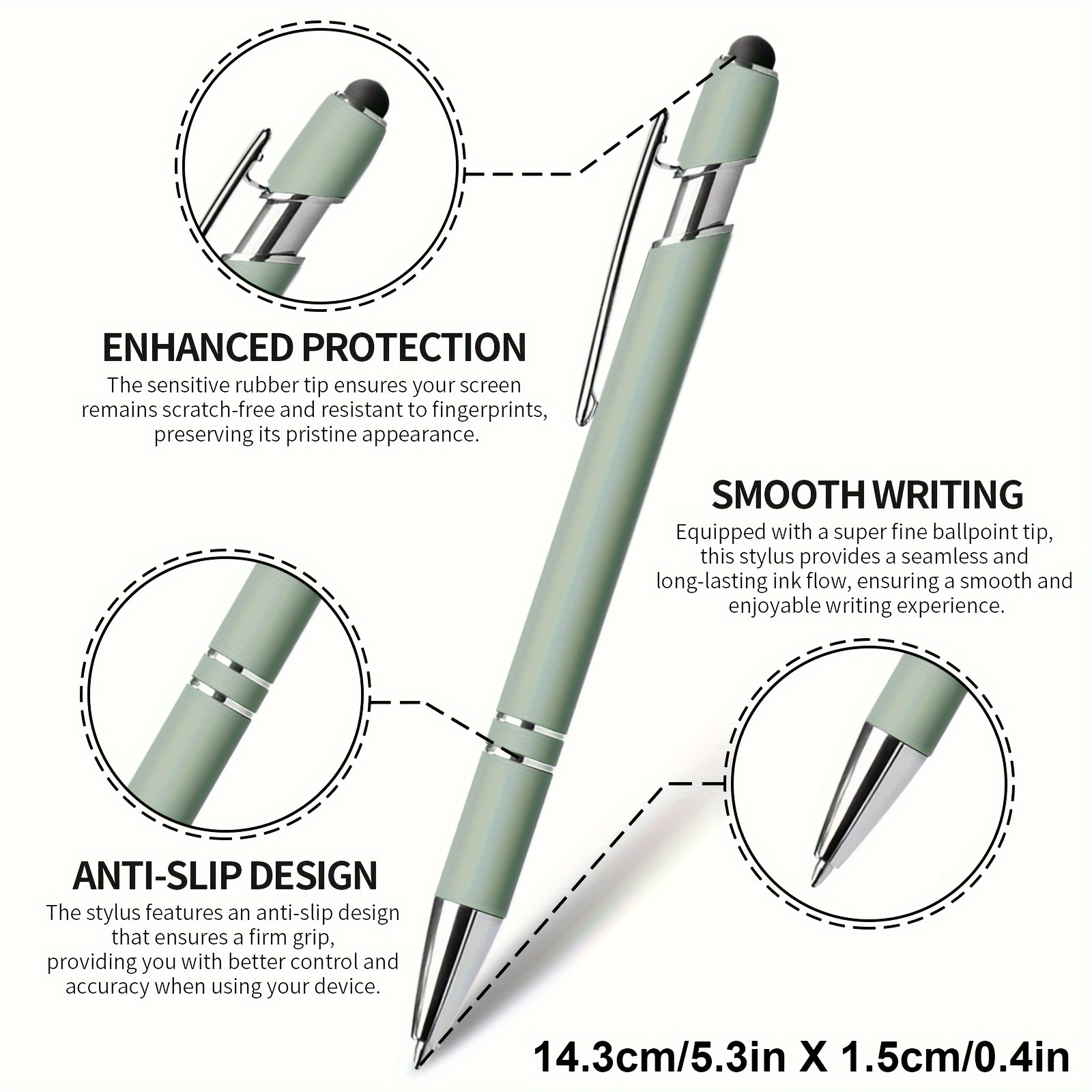 Metal retractable ballpoint pen with touchscreen stylus tip medium point,  smooth writing, anti-slip grip, compatible with devices ideal fo