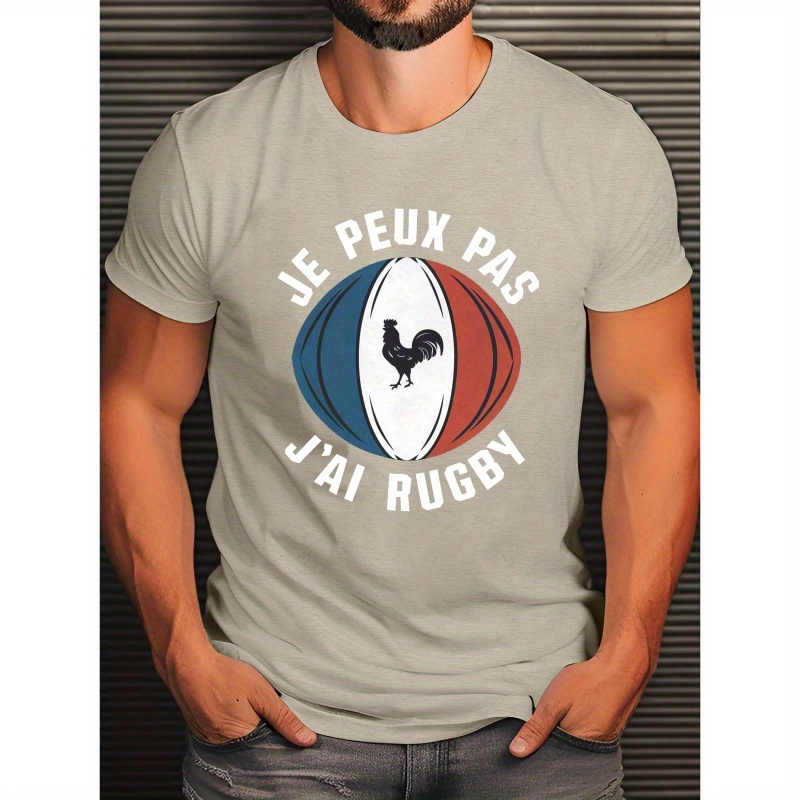 

T-shirt imprimé coq JE NE PAS J'AI DU RUGBY, Tees pour Hommes, T-shirt Décontracté à Manches Courtes pour l'Été