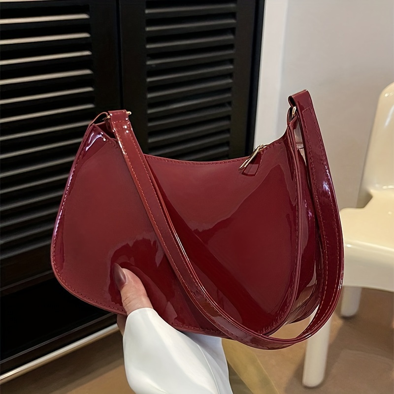 

Chic Red Leather Shoulder Bag For Women - Vintage Hong Kong Style, Zip Closure, Lightweight With Fixed Strap, Casual , Shoulder Bag, Vintage, Leather, Casual, Handbag