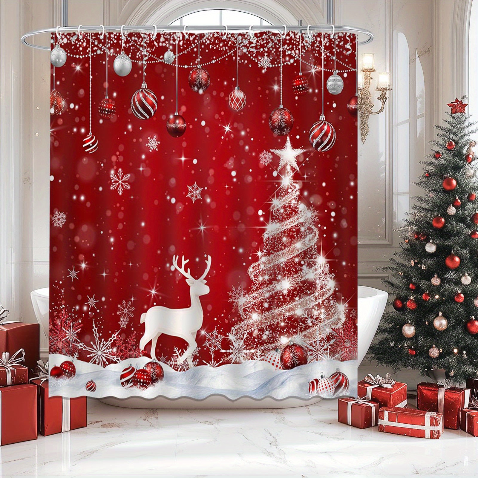 

1pc Christmas Tree Red Bathroom Polyester Bath , , , -, , -