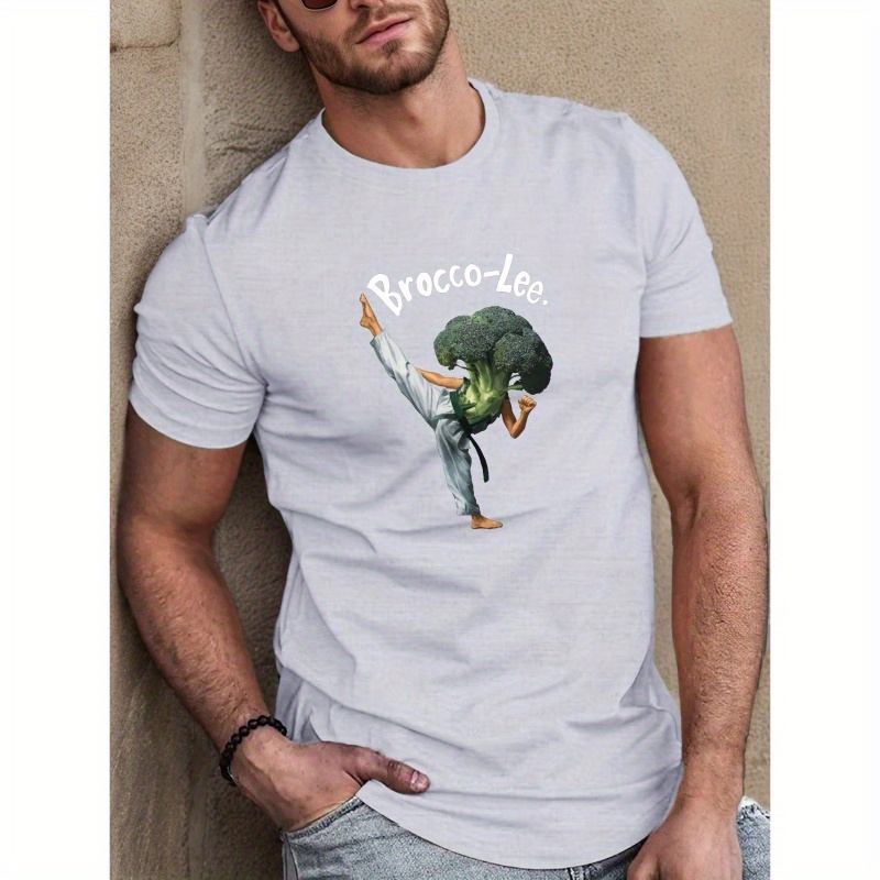 

Quirky Design, Men's Fu Broccoli Graphic Tee - Casual Short Sleeve T-shirt, Breathable Polyester, Machine Washable - Summer