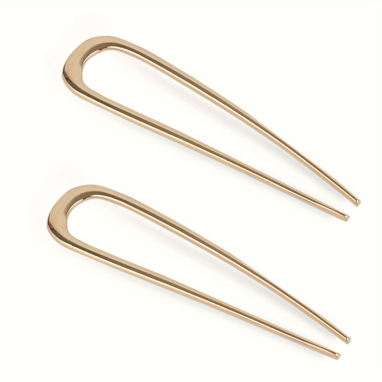 

2pcs Elegant Golden U-shaped Hair Pins For Women - Large Metal French Barrettes, Ideal For Thick & Long Hair, Hair Pins, Elegant, U-shaped, Metal, French Barrettes